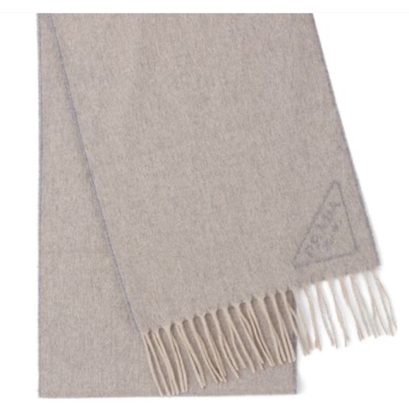 PRADA***100% Cashmere Nude and Gray and Reversible Scarf w/ Fringe***$1820 NWT - Picture 1 of 9
